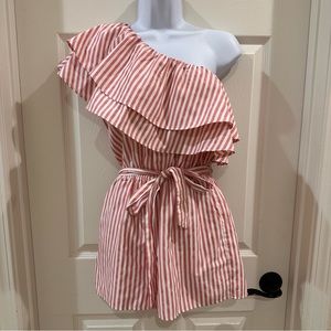 HYFVE Pink and White Striped One-Shoulder Jumpsuit Romper Small